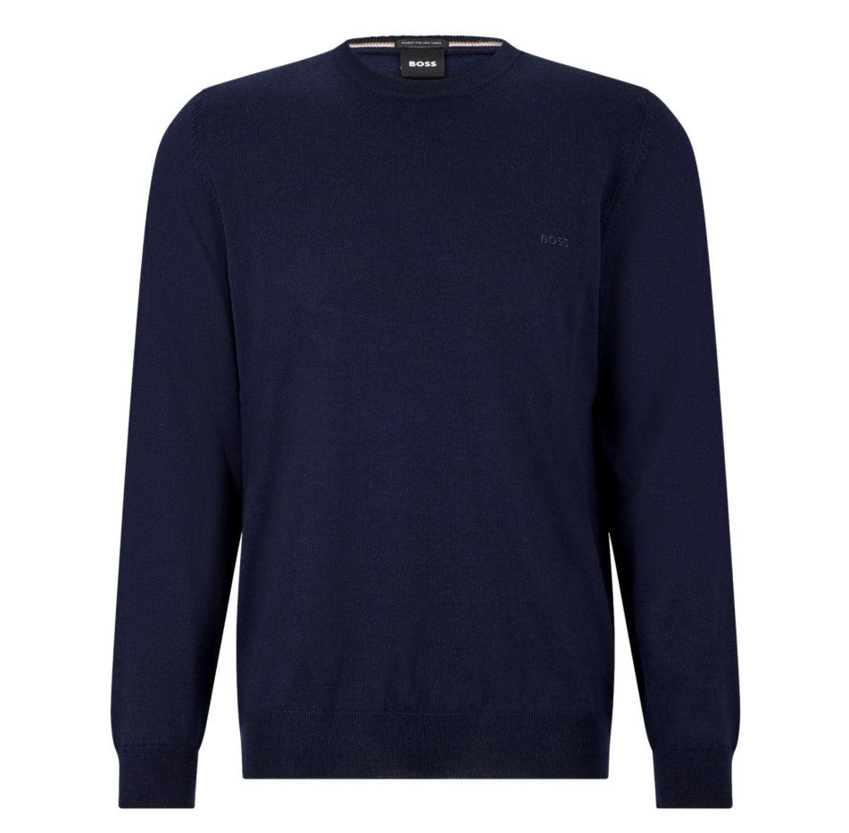 Boss Crew Neck Knit Sweater With Ribbed Cuffs