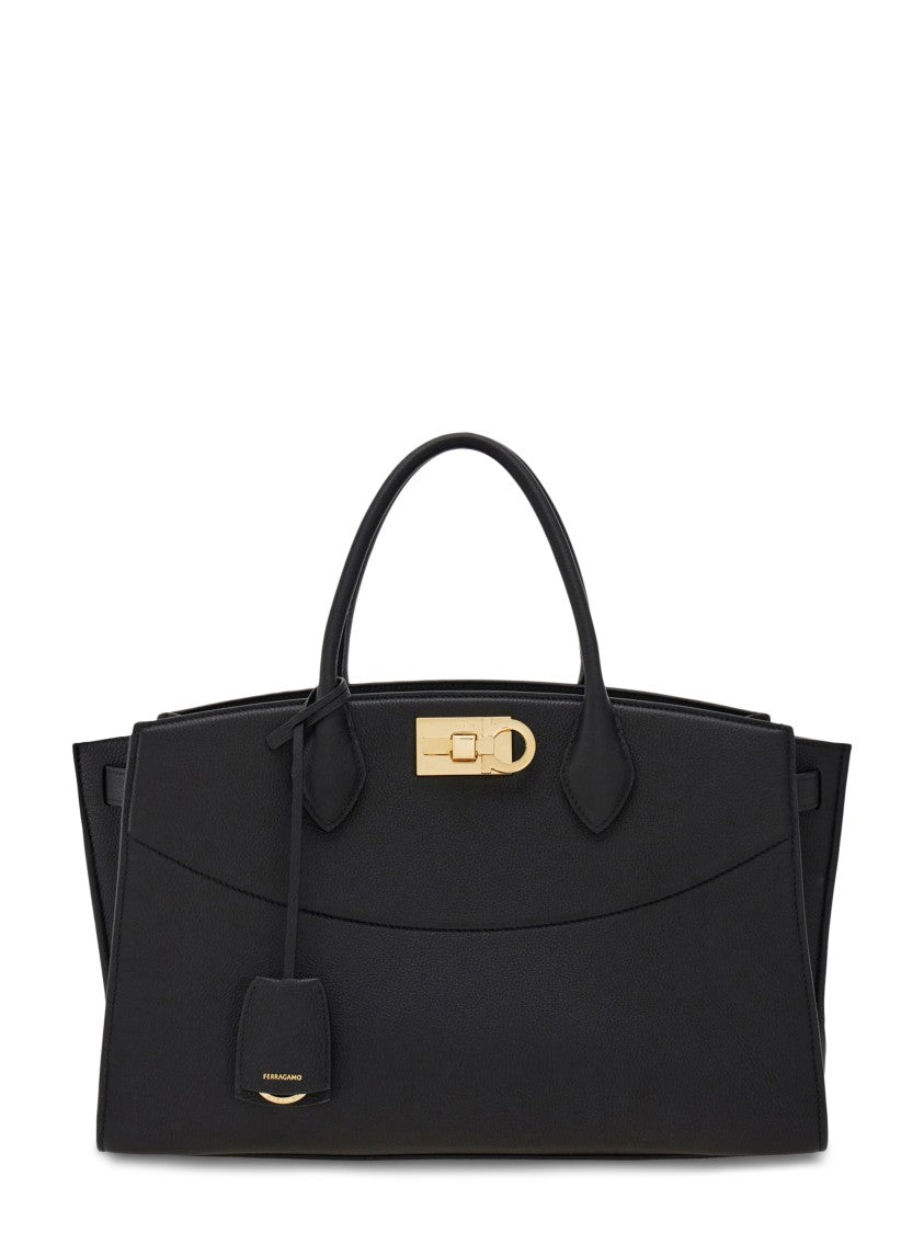 Ferragamo Structured Rectangular Handbag With Gold-Tone Turn-Lock Closure