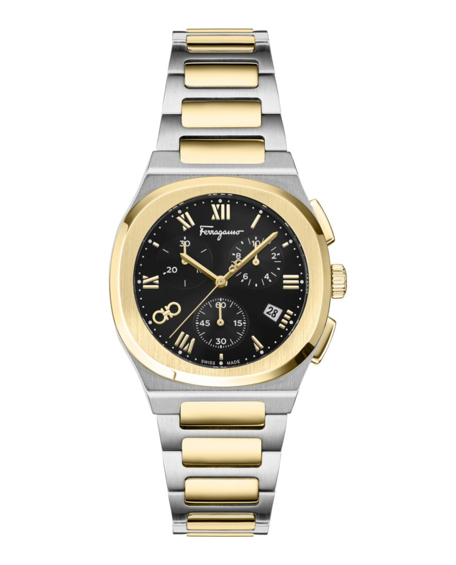 Ferragamo Elliptical Chronograph Watch With Two-Tone Case