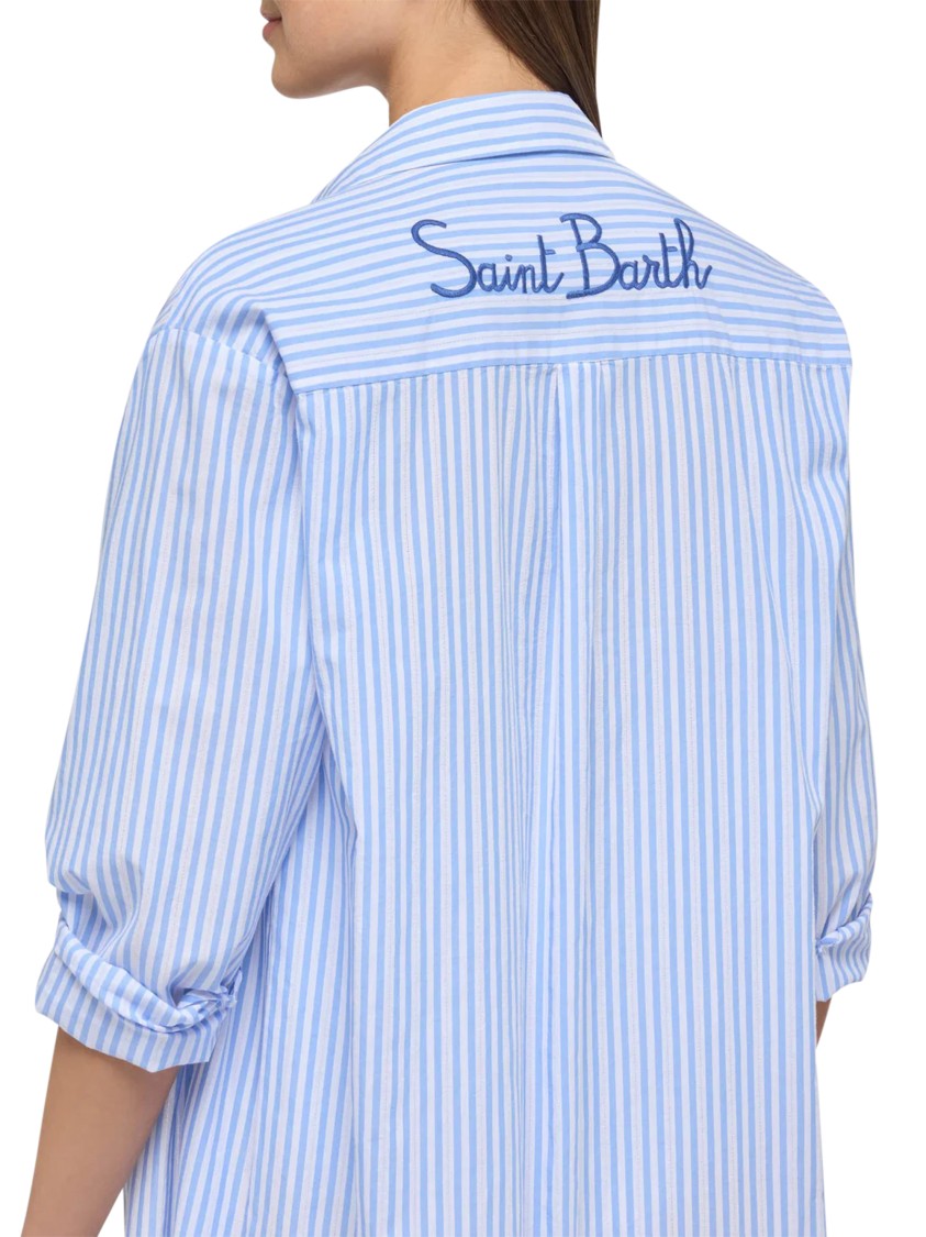 Mc2 Saint Barth Long Button-Down Shirt Dress With Vertical Stripes