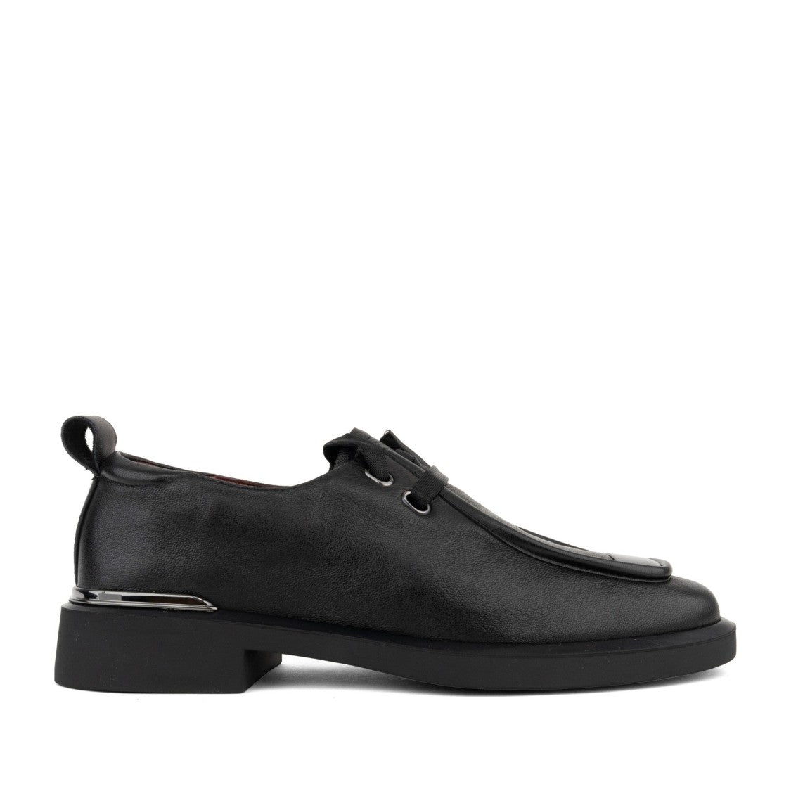 Linda Baumann Black Subtle Lace-Up Detail Leather Closed Flats