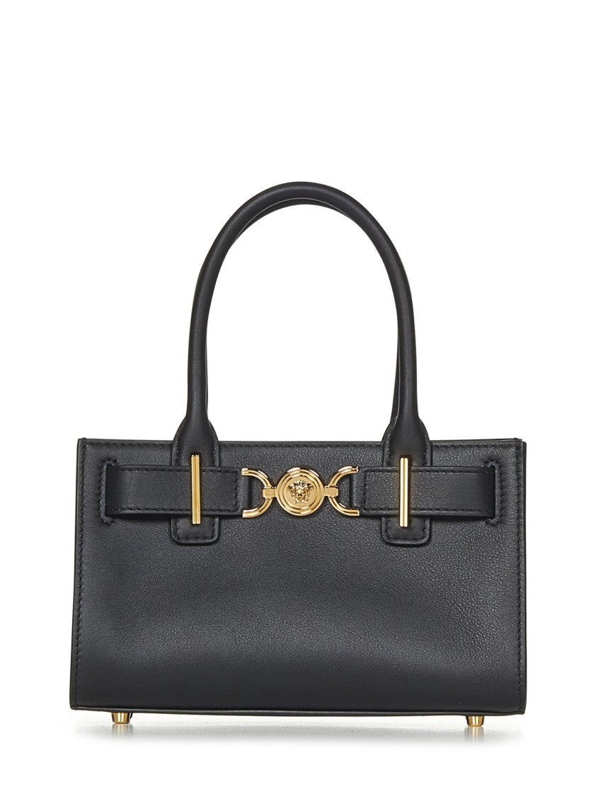 Versace Structured Black Leather Shopper Bag