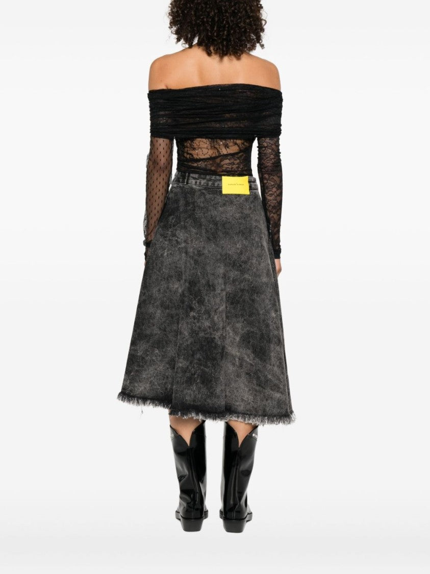 Pinko Sheer Black Off-Shoulder Top With Lace