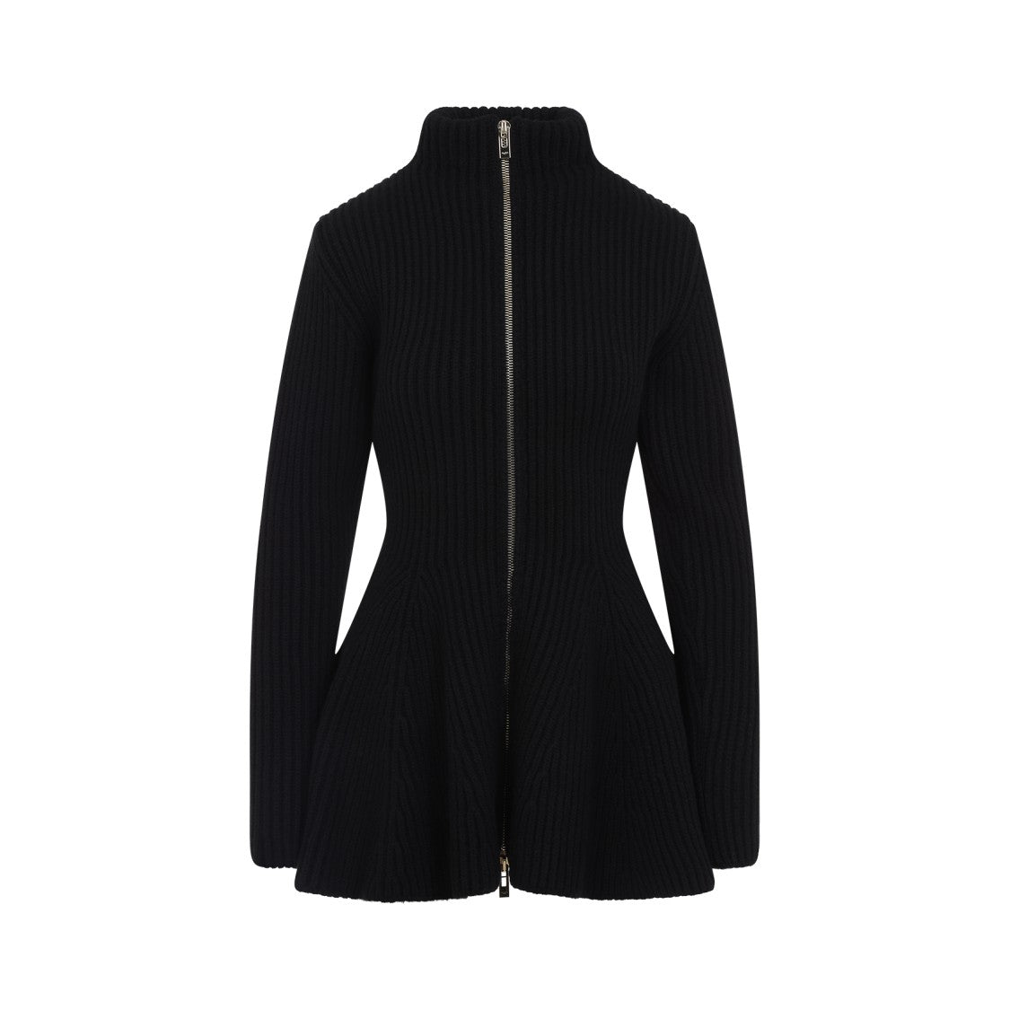 Alaïa Flared Black Knit Sweater With High Collar