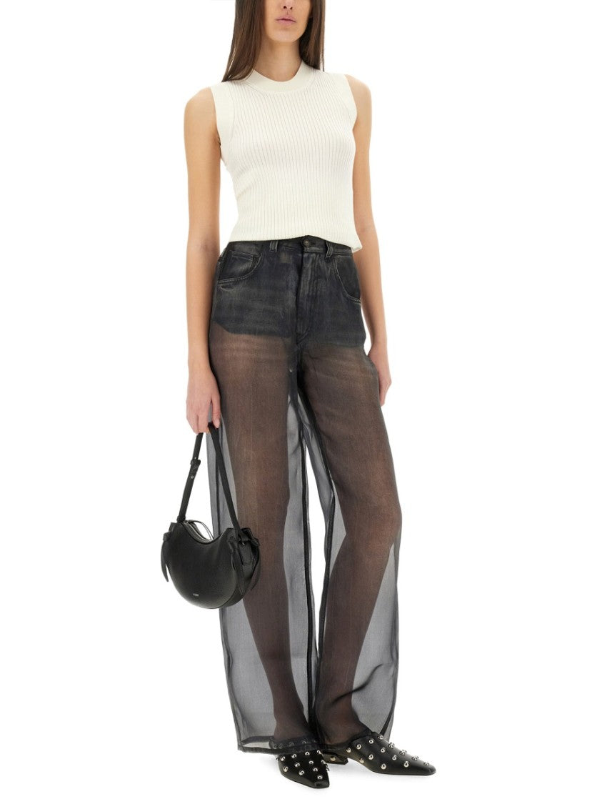 Haikure Wide-Fit Black Organza Overlay Pants
