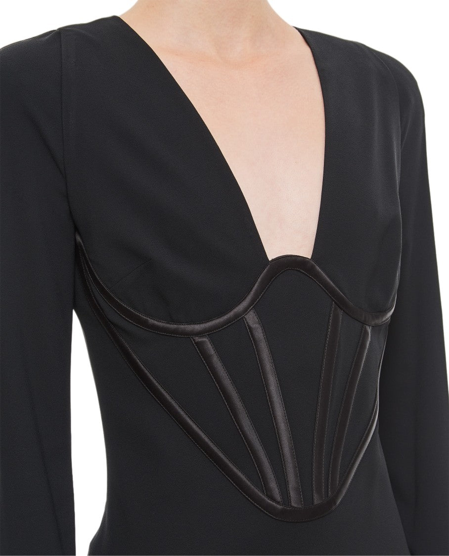 Versace Bodycon Corset-Inspired Mini Dress With Deep V Neckline