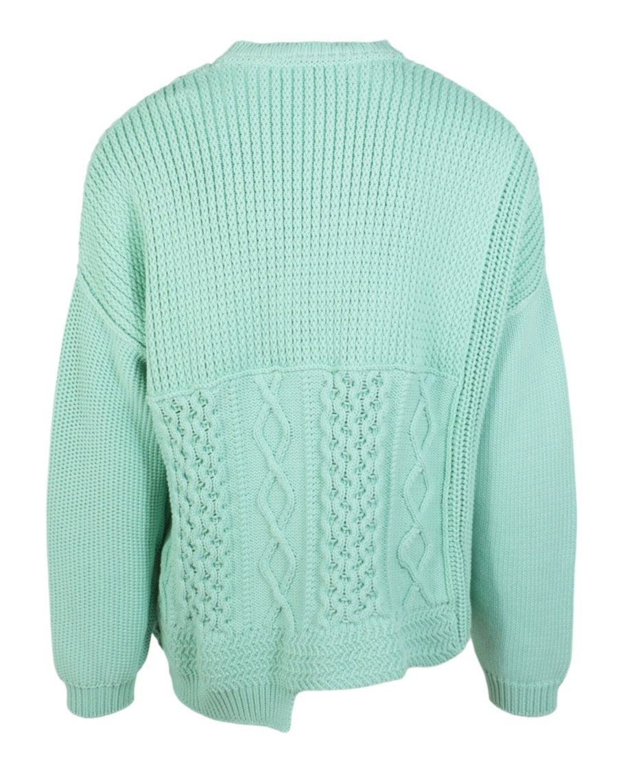 Ambush Patchwork Knit Crewneck Sweater With Asymmetrical Hem