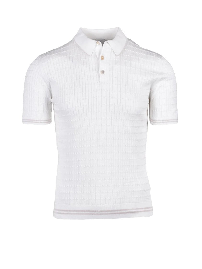 Eleventy White Men Cotton Knit Polo