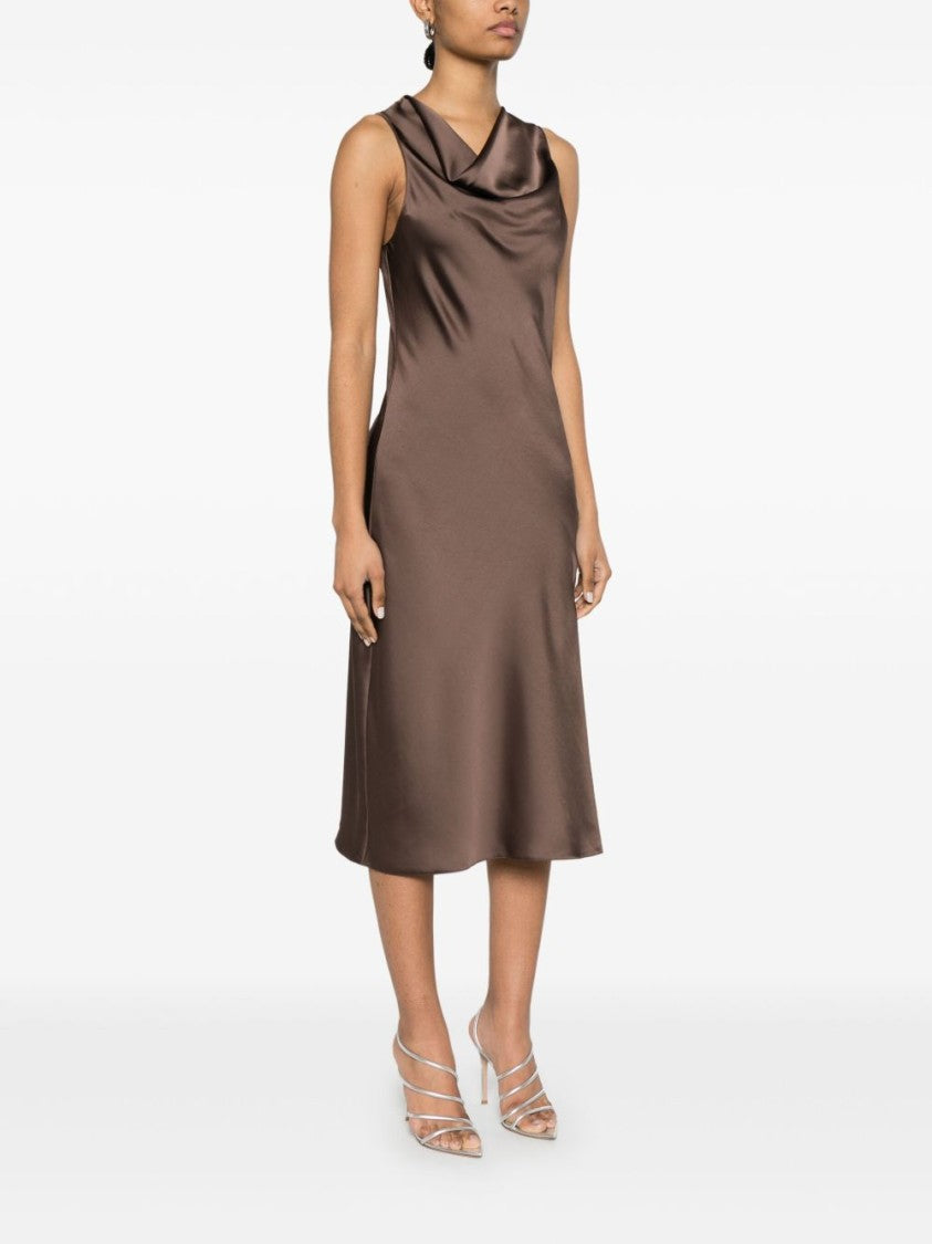 Patrizia Pepe Coffee Brown Midi Dress With Cowl Neck