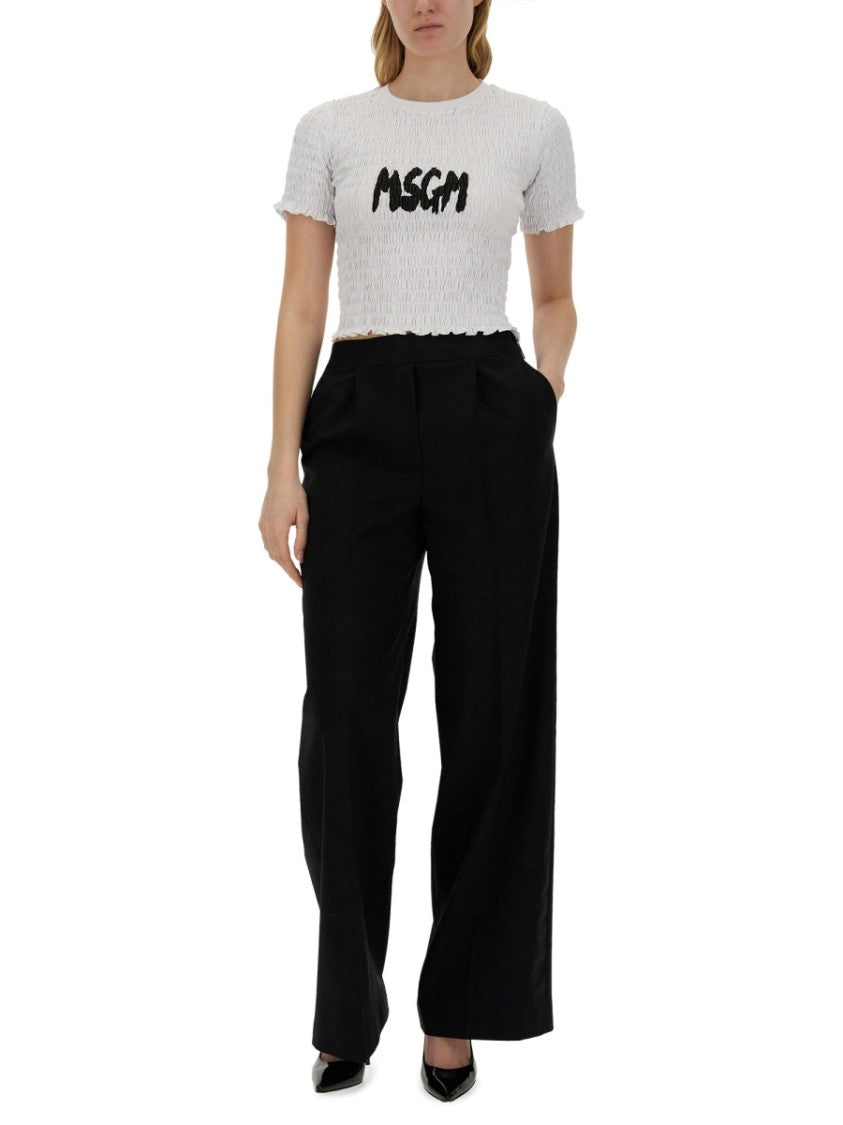 Msgm Cropped T-Shirt With Logo