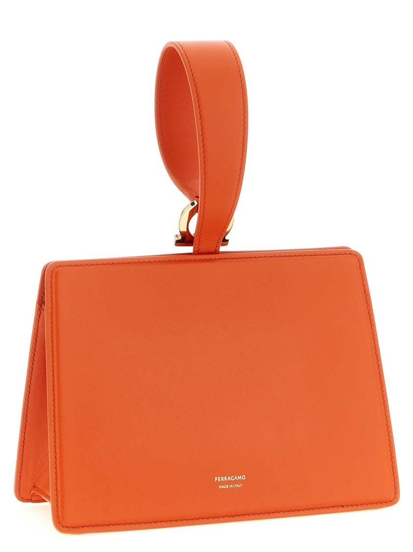 Ferragamo Leather Mini Clutch With Gancini Metal Detail