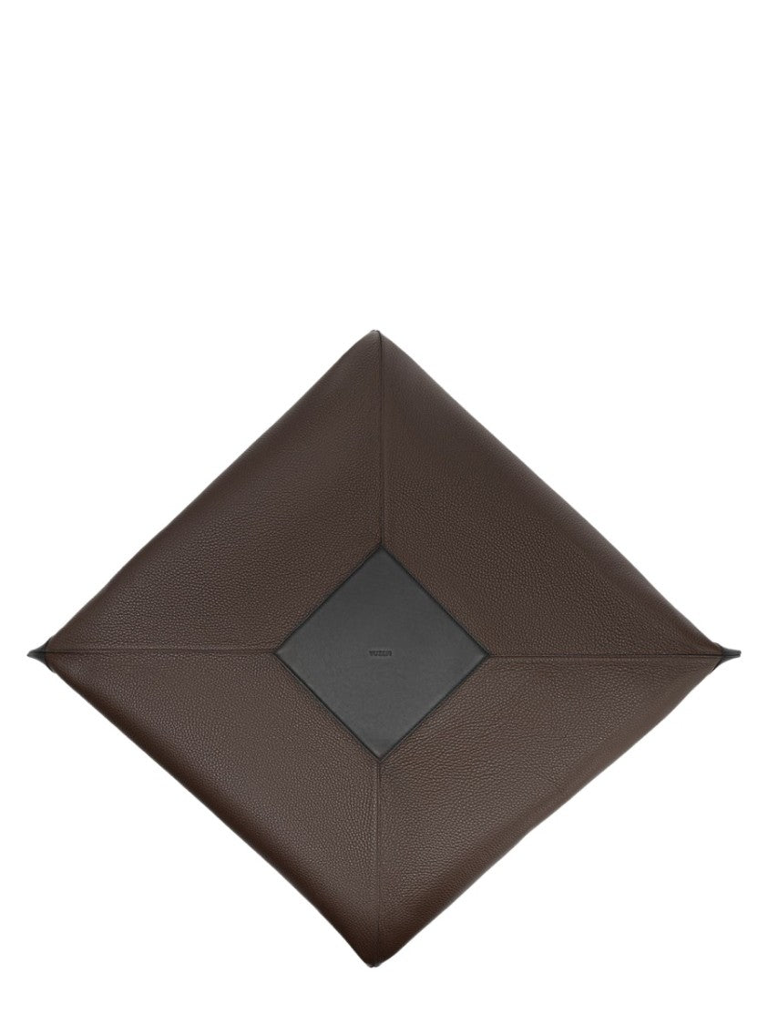 Yuzefi Geometric Brown Leather Wonton Large Bag