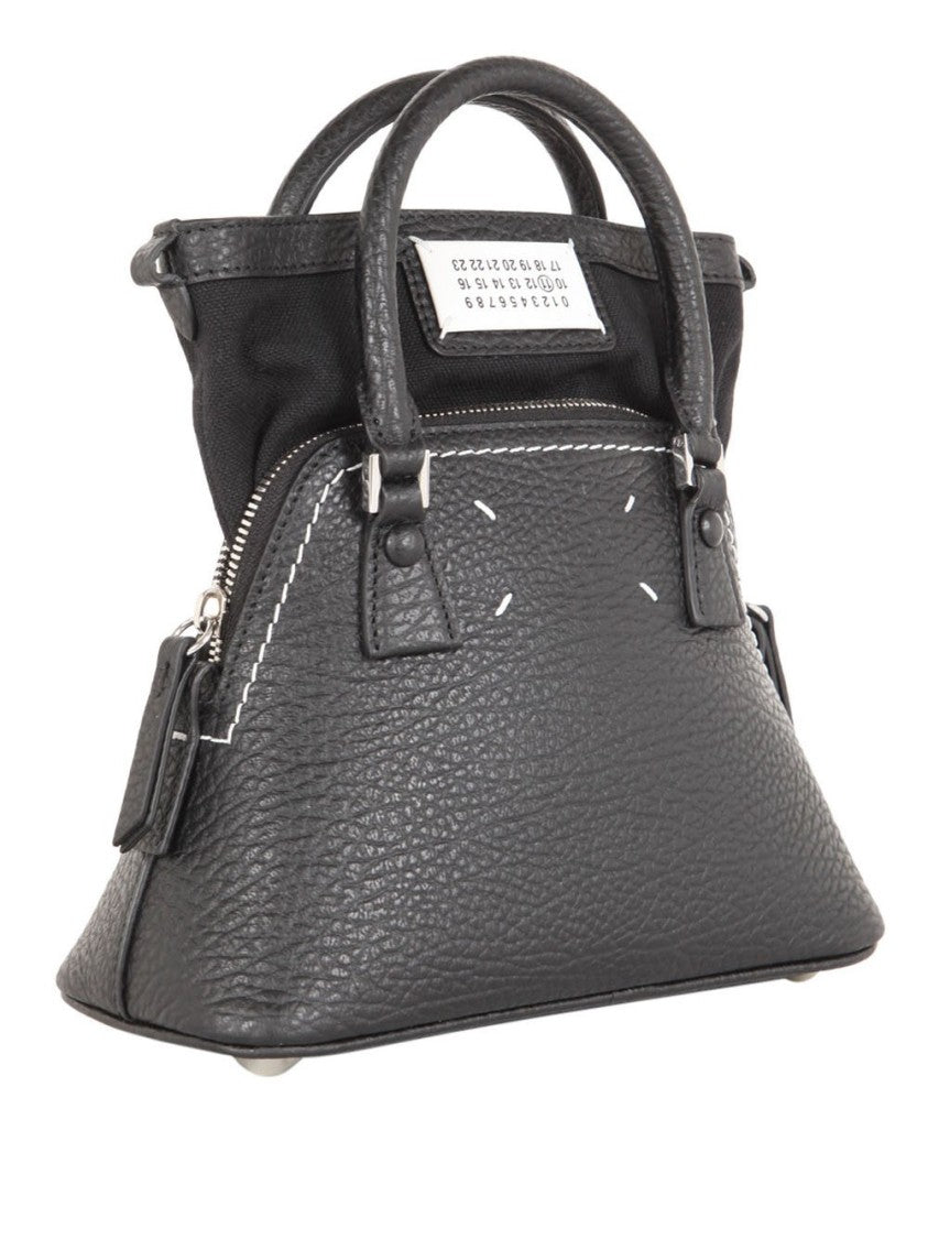 Maison Margiela Trapezoidal Black Calf Leather Tote Bag With Detachable Chain Strap