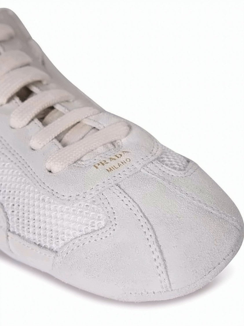 Prada Low-Profile Suede And Mesh Sneakers