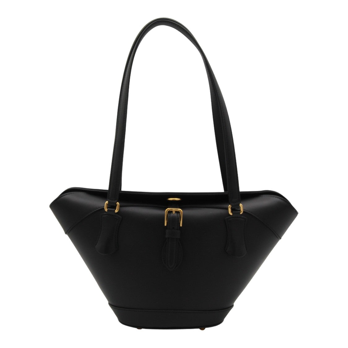 Dolce & Gabbana Trapezoidal Black Handbag With Gold-Tone Buckle Detail