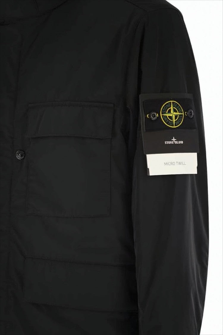 Stone Island Boxy Black Padded Jacket With High Collar And Distinctive Patch