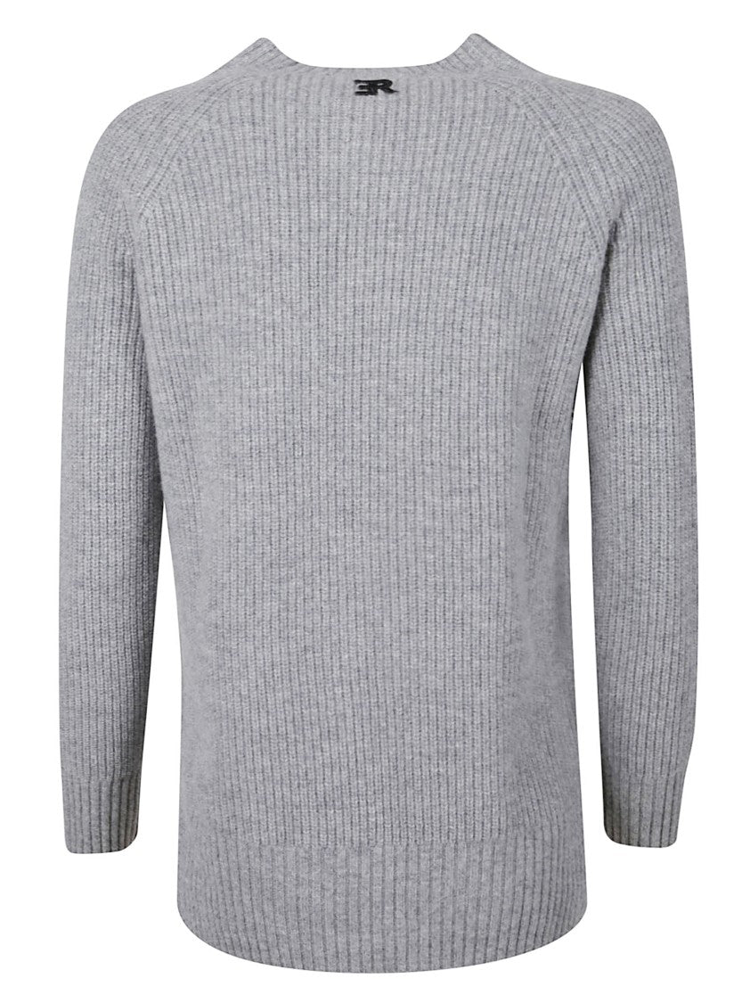 Ermanno Firenze Ribbed Knit Sweater With Delicate Lace Overlay