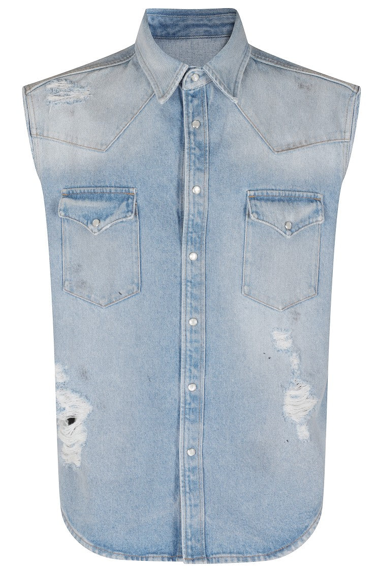Mm6 By Maison Margiela Short-Sleeved Denim-Effect Shirt With Flap Pockets