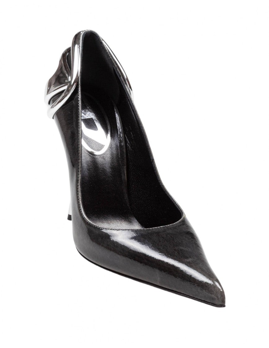 Diesel Patent Leather Pumps With Curved Heel Black
