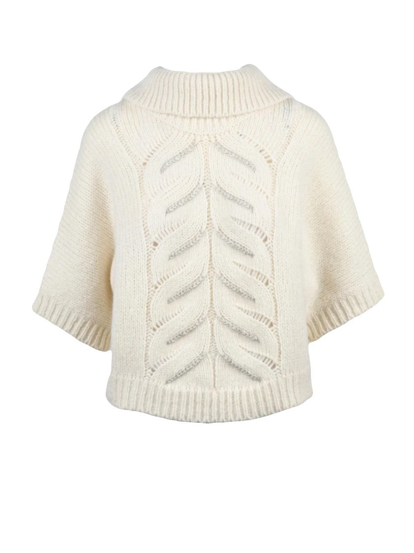 Peserico White Cable Knit Alpaca-Blend High Neck Sweater