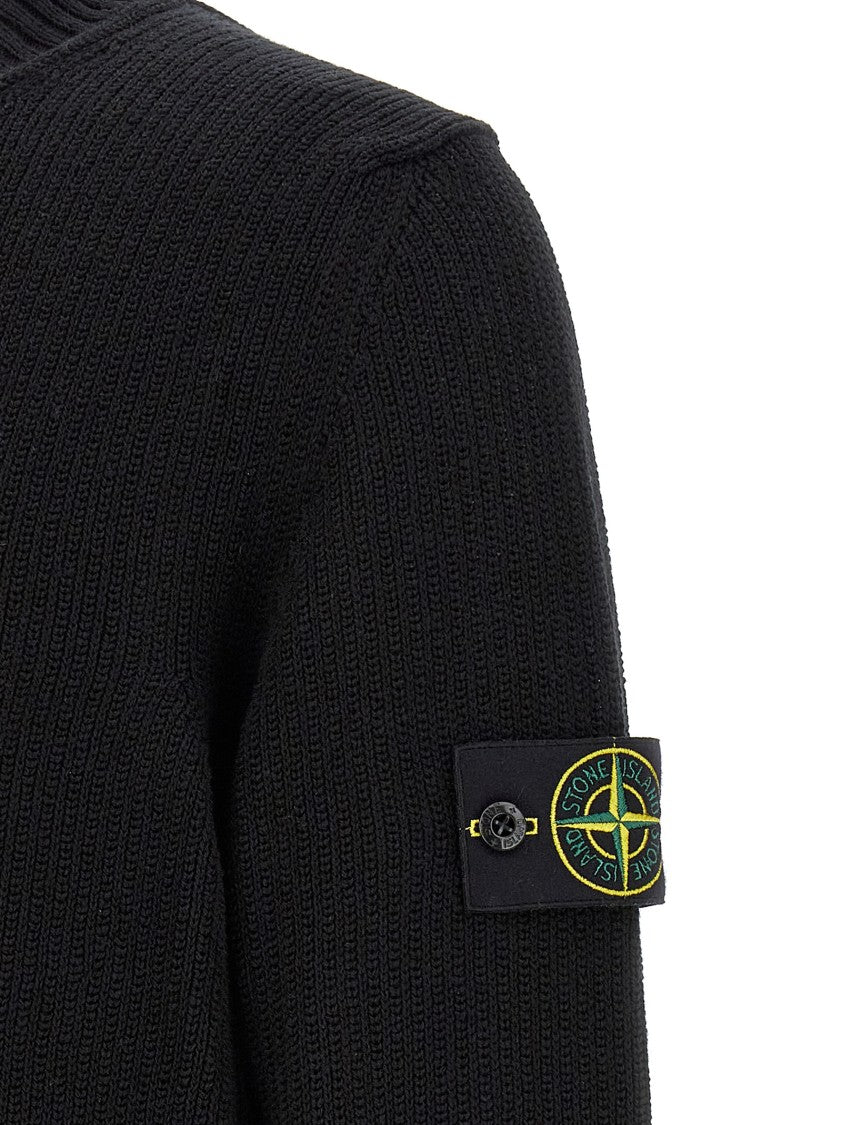 Stone Island Logo Badge Cotton Sweater With Crew Neck