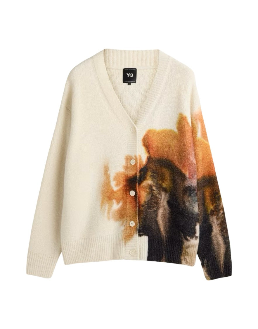 Y-3 Graphic Knit Cardigan With V-Neckline And Abstract Pattern