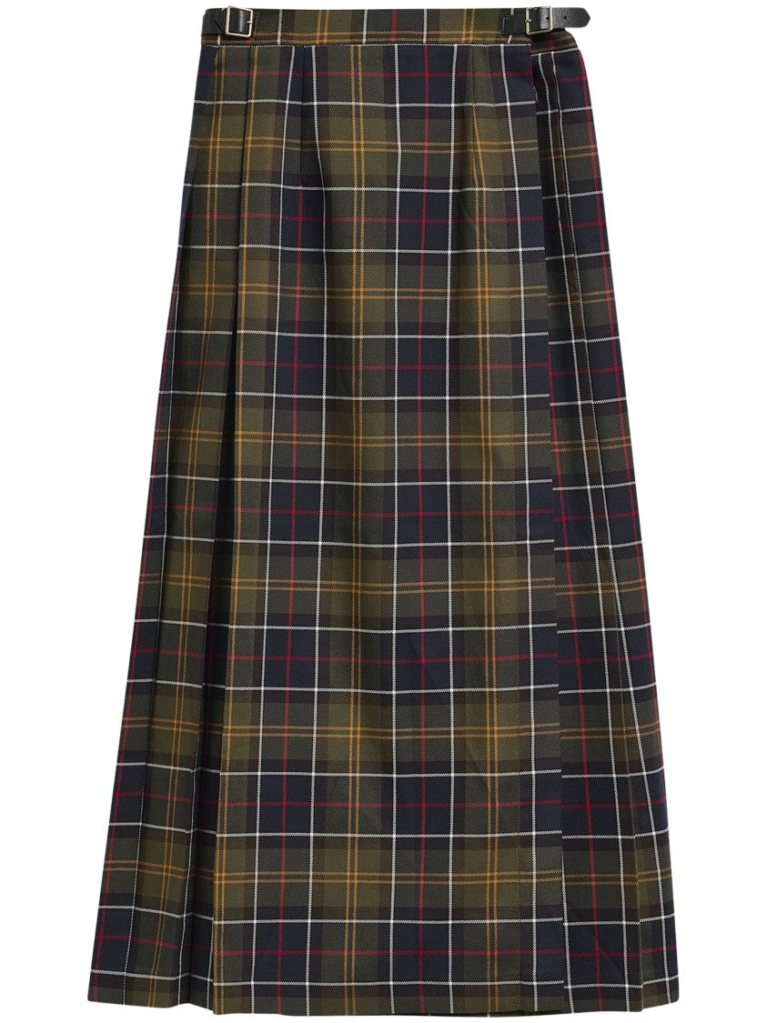 Barbour Tartan Midi Skirt With Pleated Volume And Structured Waist