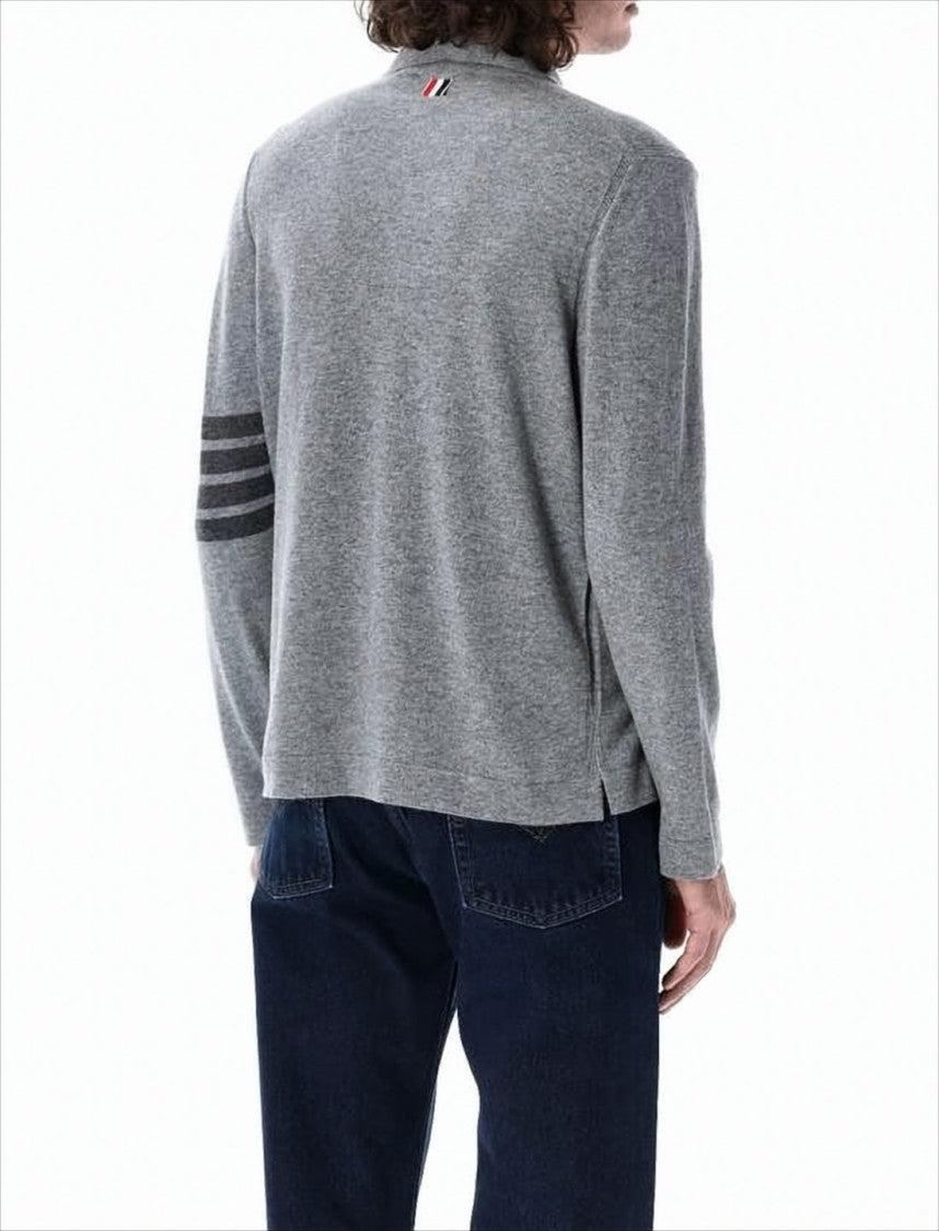 Thom Browne Long-Sleeve Cashmere Shirt With Classic Collar And Subtle Stripe Detail
