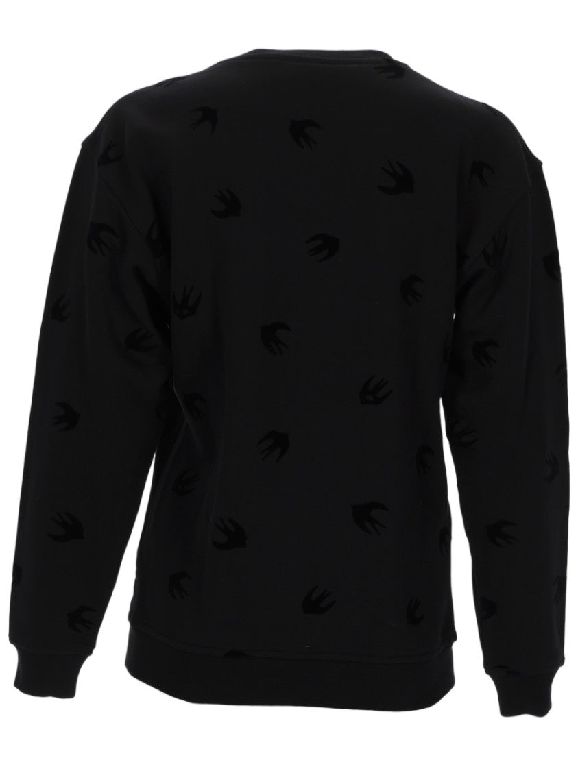 Alexander Mcqueen Relaxed Fit Black Sweatshirt With Tonal Bird Motifs
