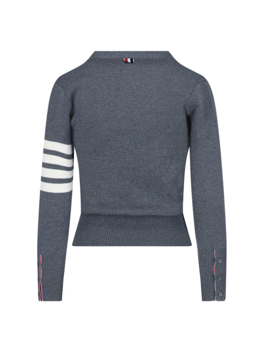 Thom Browne V-Neck Grey Virgin Wool Cardigan