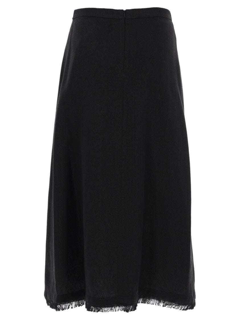 Max Mara A-Line Midi Skirt With Fringed Hem And Clean Waistband