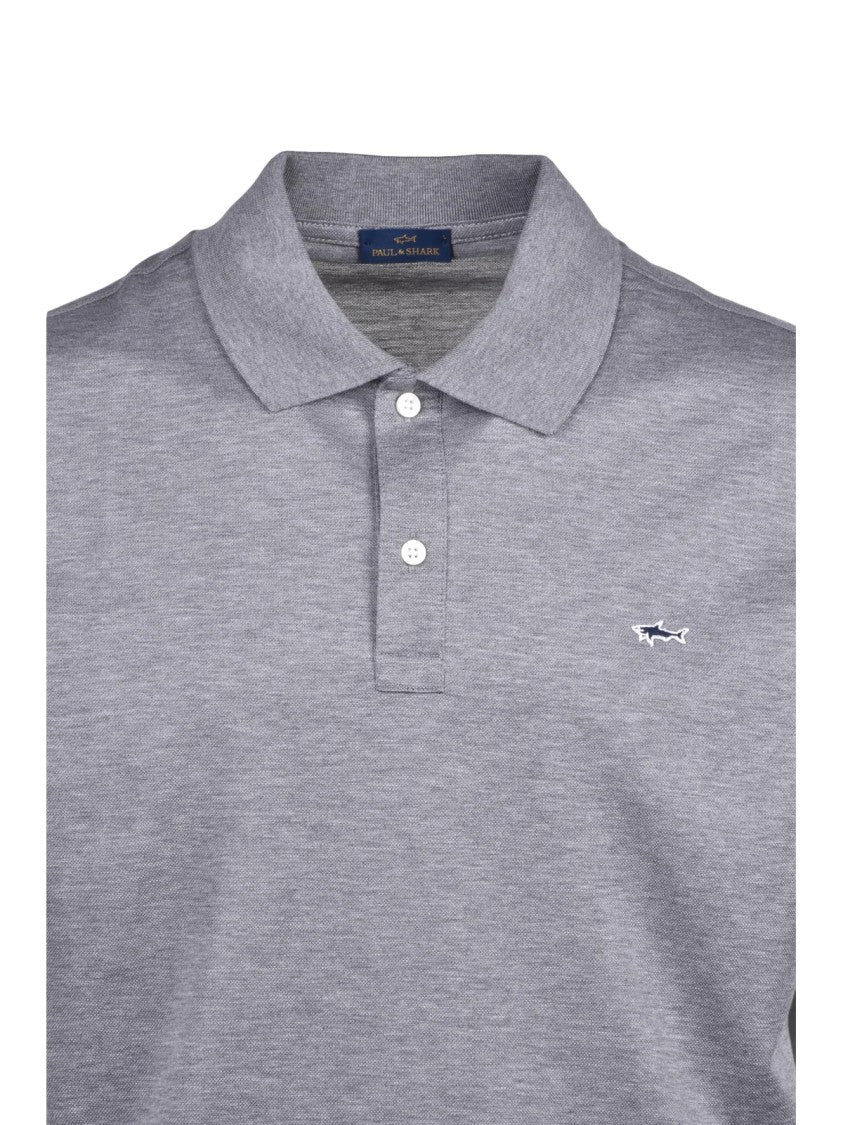 Paul & Shark Grey Cotton Embroidered Polo Shirt