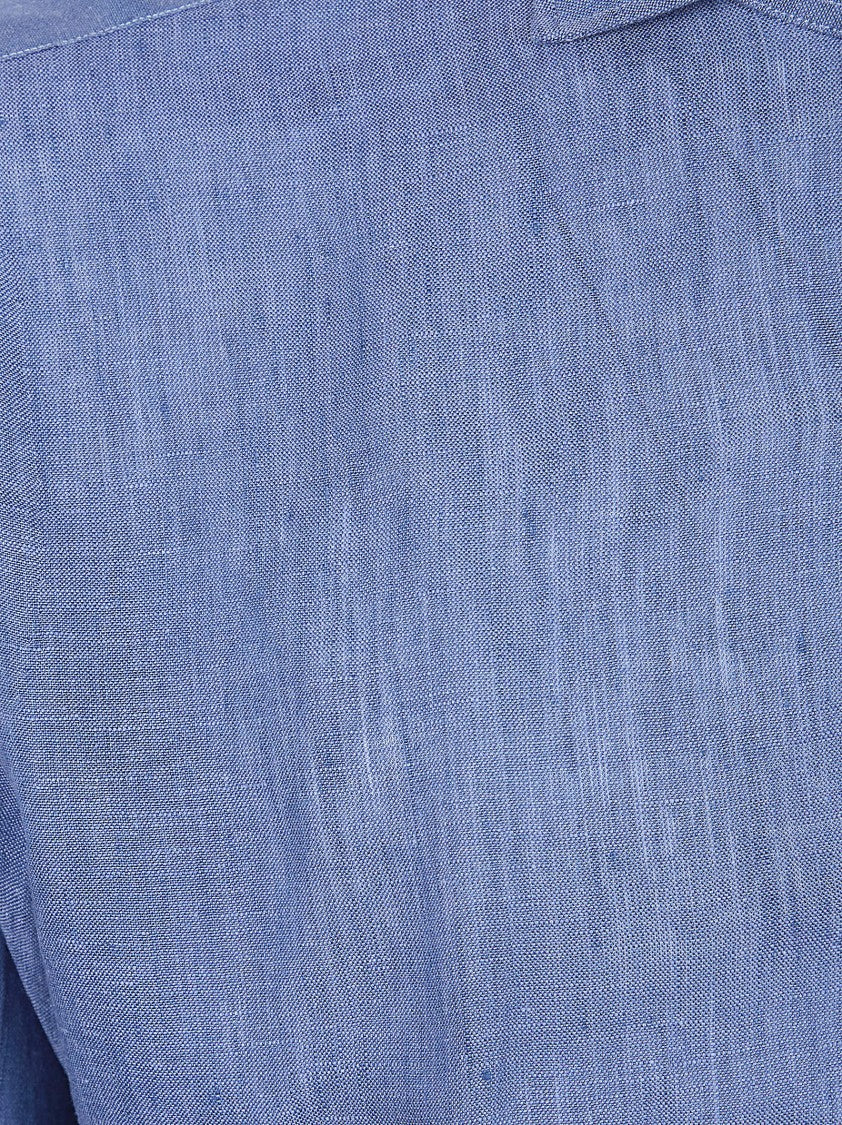 Barba Long Sleeve Blue Linen Shirt