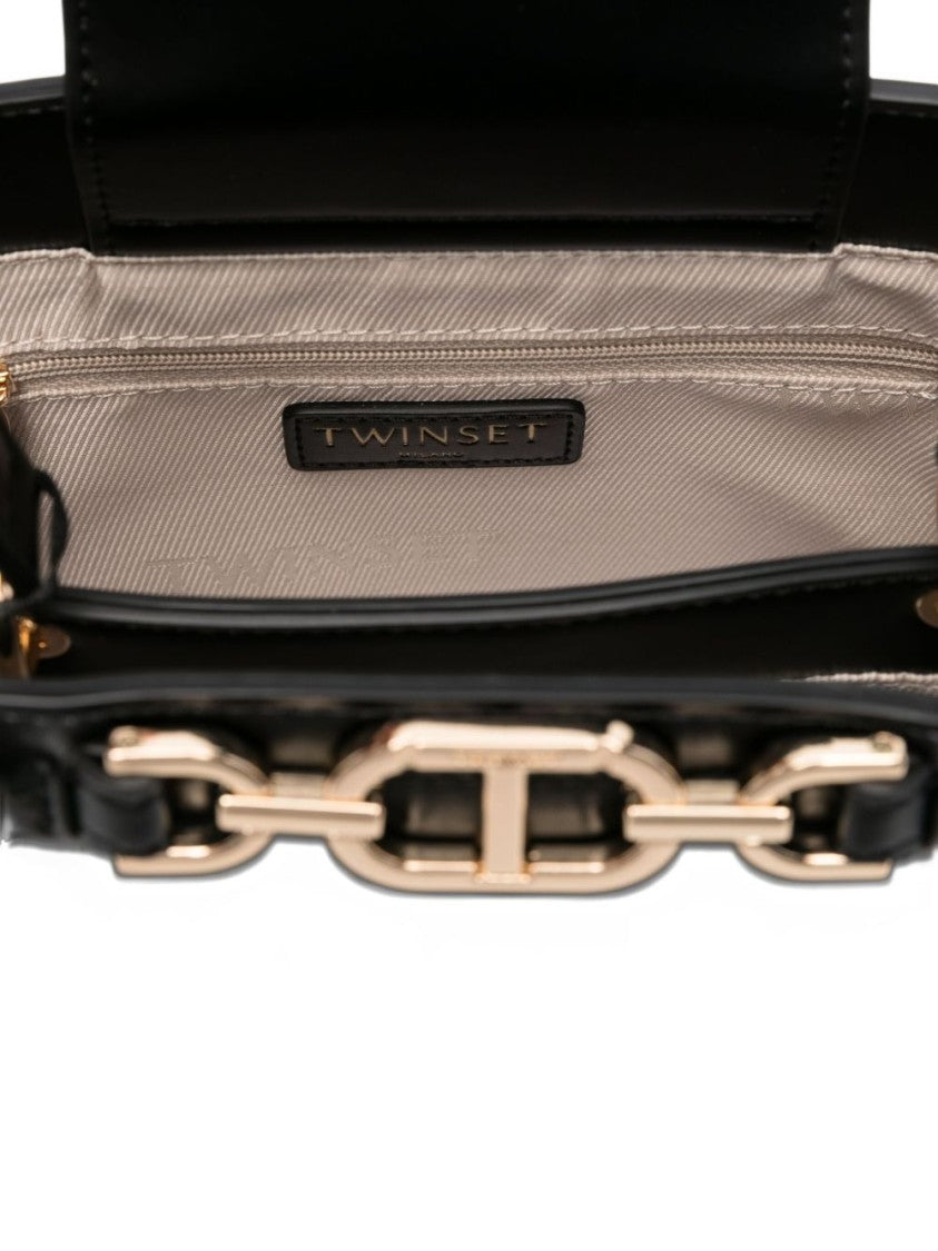 Twin-Set Structured Black Shoulder Bag With Gold-Tone Hardware
