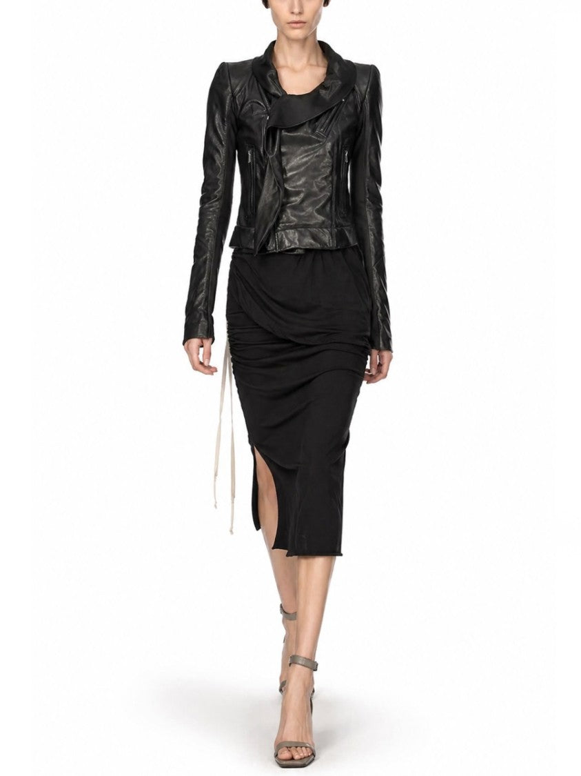 Rick Owens Neutrals Ruched Side Slit Midi Skirt
