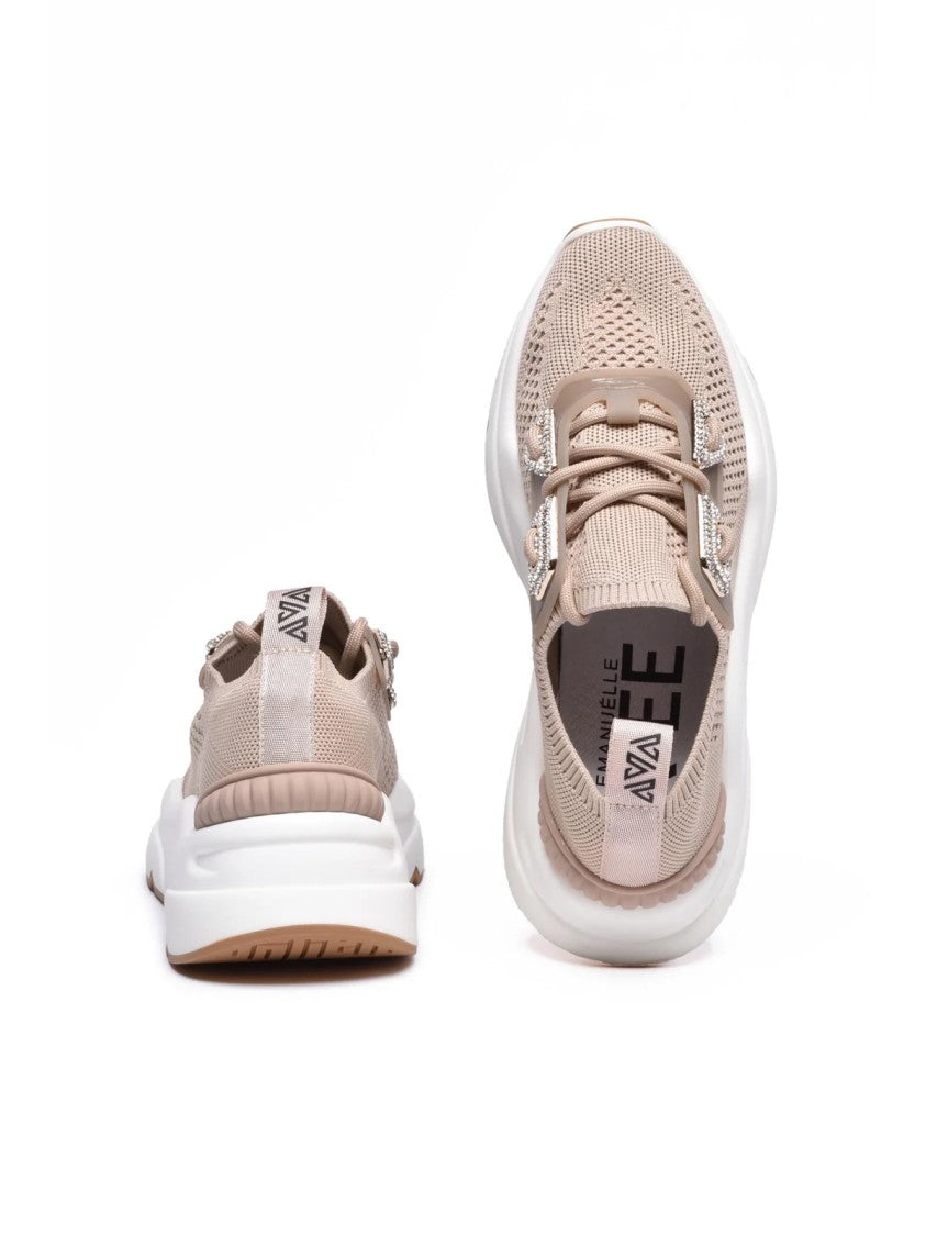 Emanuélle Vee Beige Knitted Sock Chunky Rubber Sole Sneakers
