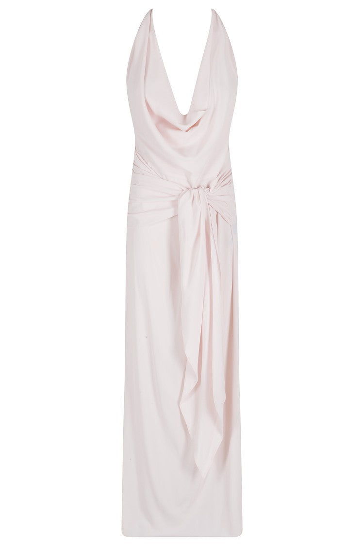 Federica Tosi Pink Cowl-Neck Adjustable-Bow Acetate-Blend Maxi Dress