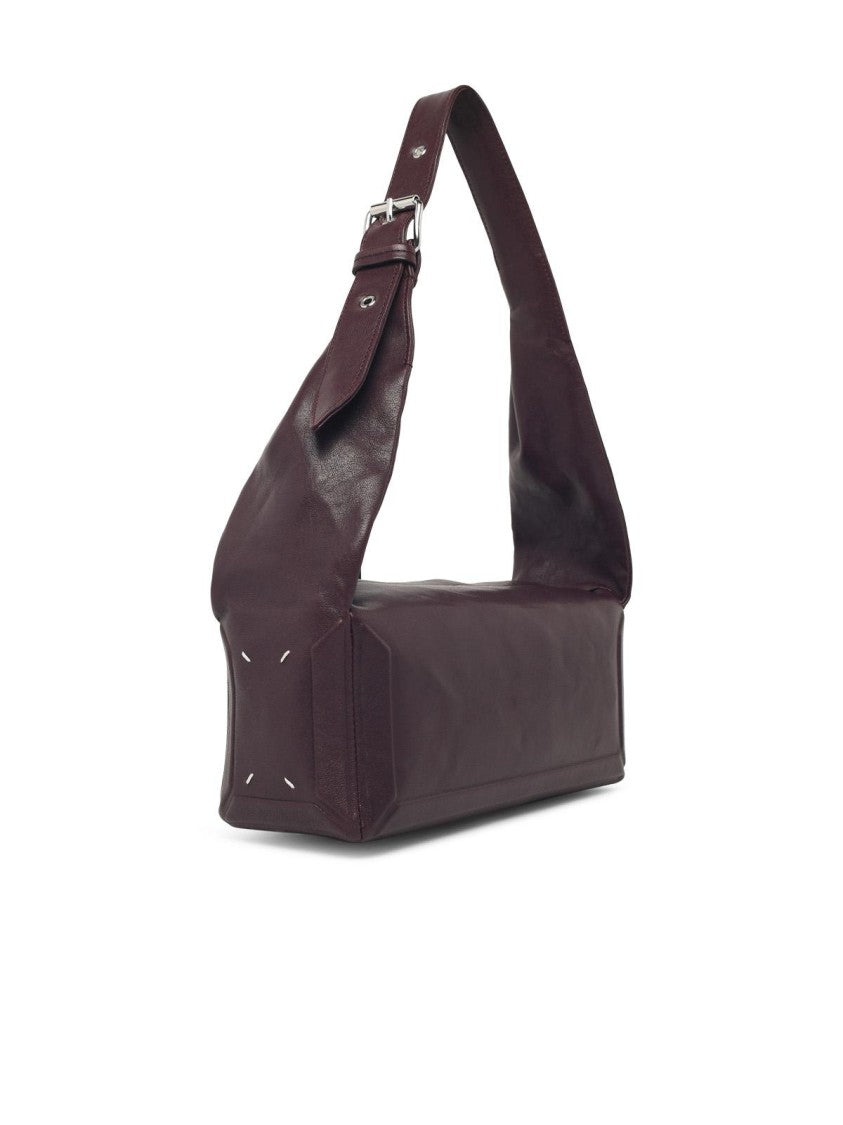 Maison Margiela Medium 'Box East West' Burgundy Leather Shoulder Bag