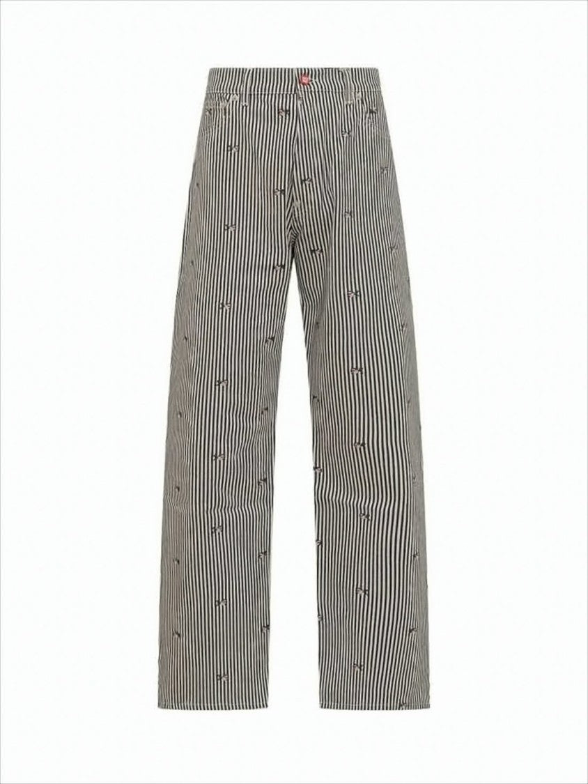 Kenzo Relaxed Fit Pinstripe Casual Pants With Embroidered Accents