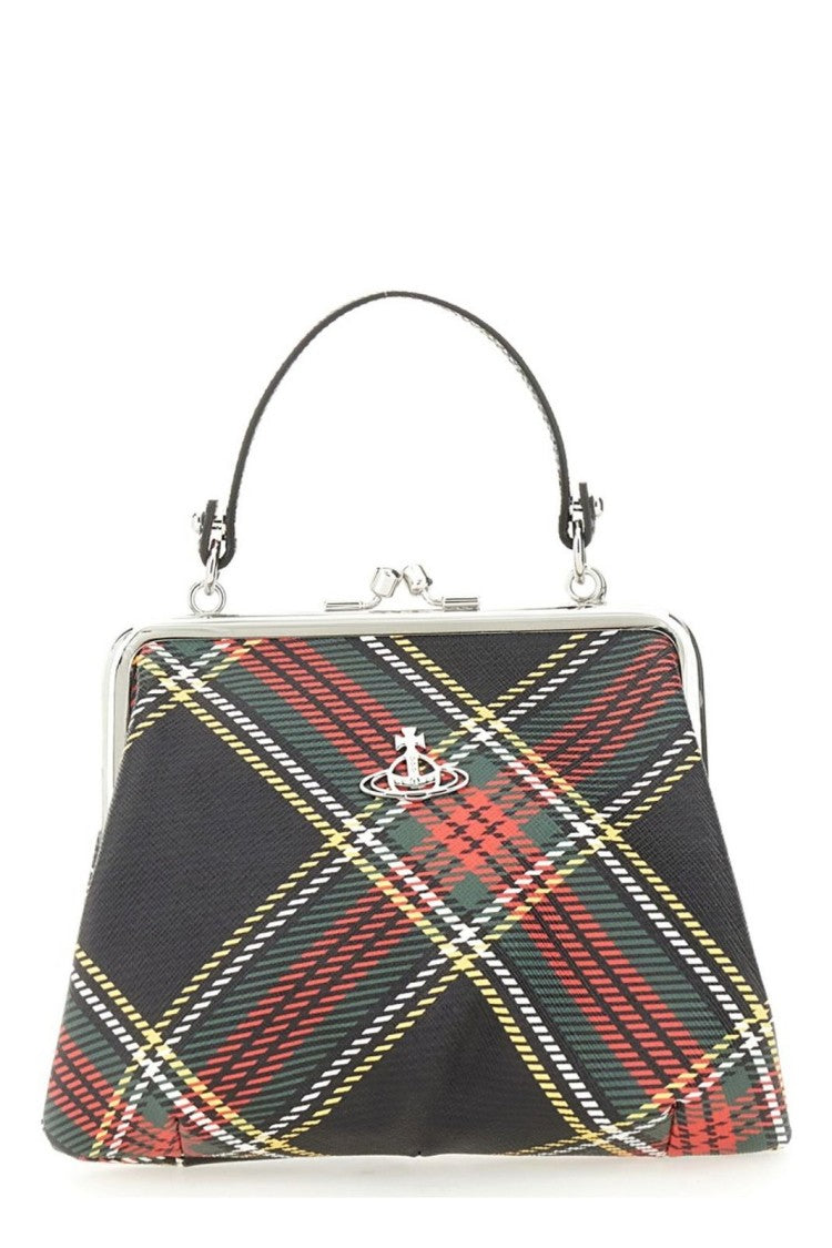 Vivienne Westwood Structured Tartan Plaid Shoulder Bag With Metallic Accents