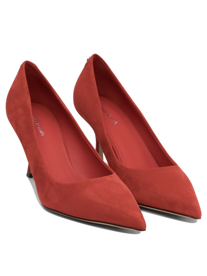Ferragamo Red Suede And Leather Pointed Toe Pumps