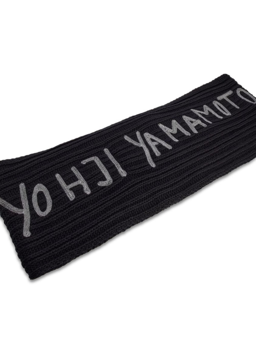 Y-3 Ribbed Knit Scarf With Contrasting Embroidered Text