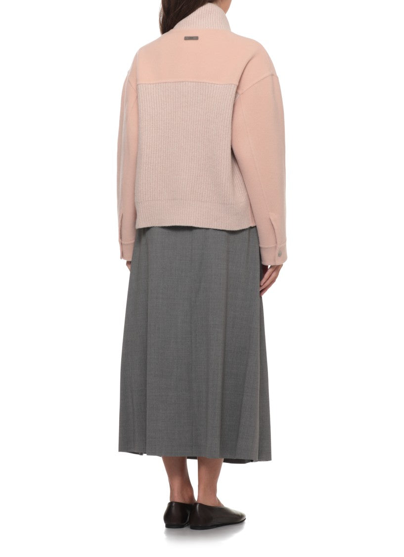 Peserico Cropped Pink Peserico Jacket With Metallic Knit Accents