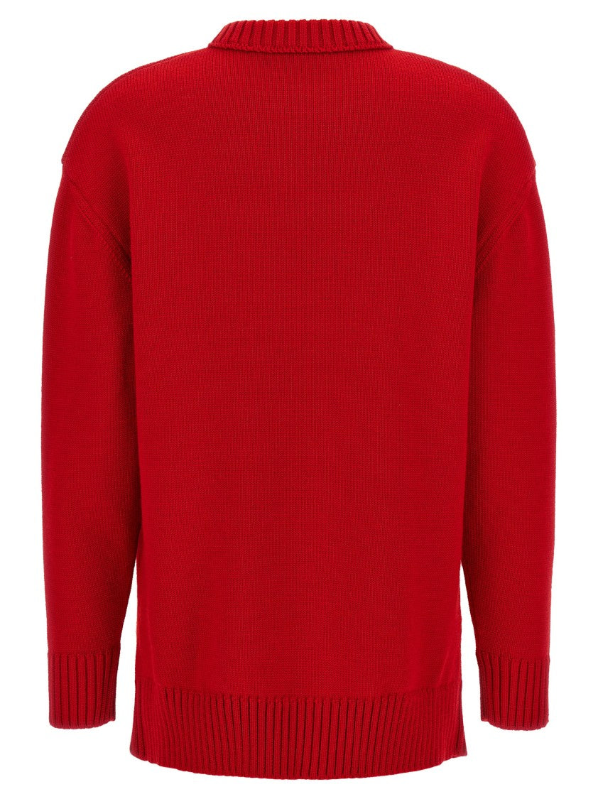 Prada Bow Detail Virgin Wool Sweater With Pleated Accents