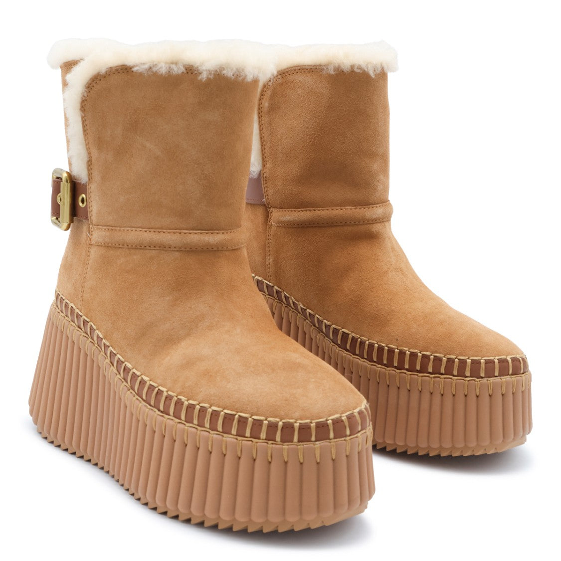 Chloé Plush Shearling Lined Suede Platform Boots