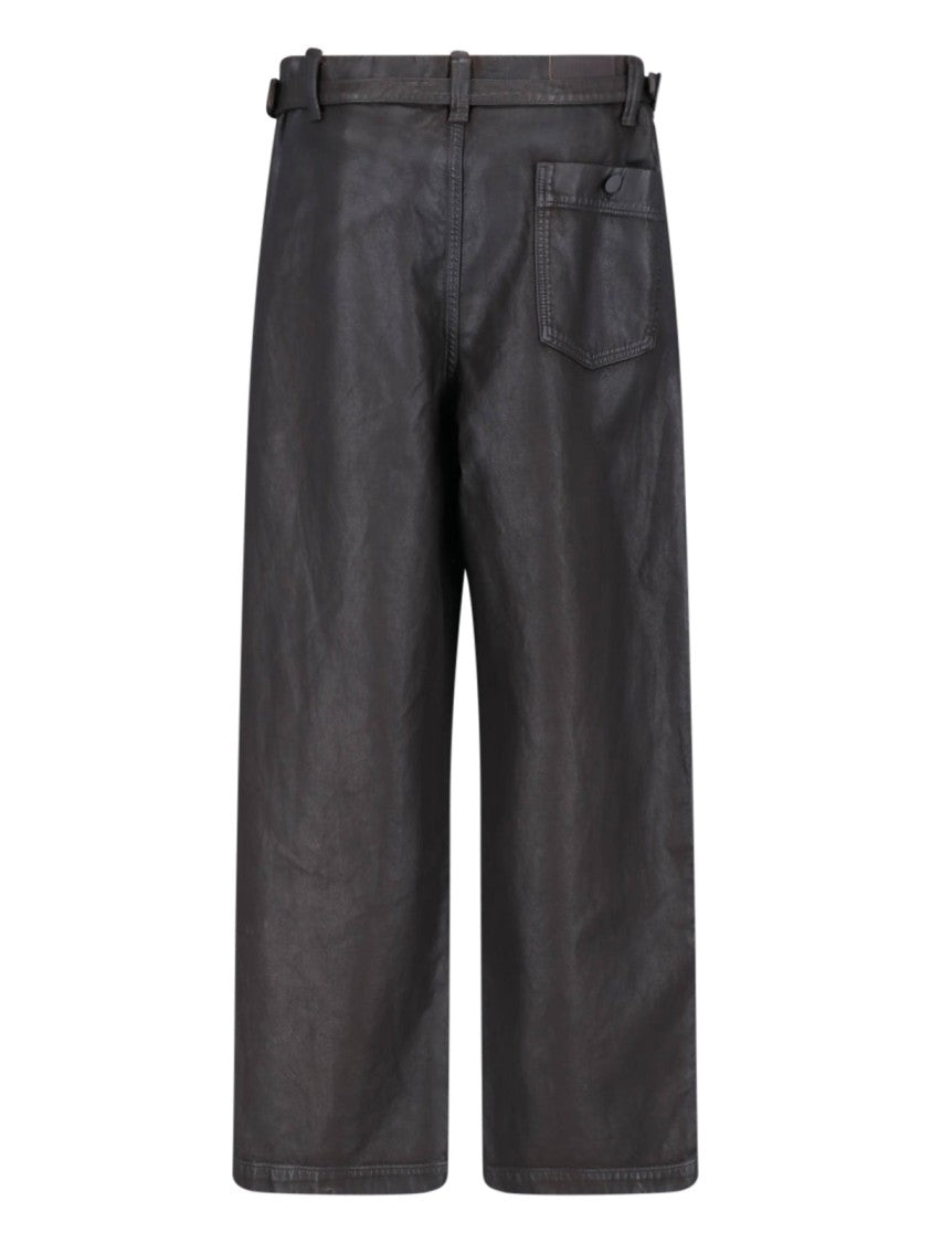 Lemaire Brown Coated Cotton Wide-Leg Denim Pants