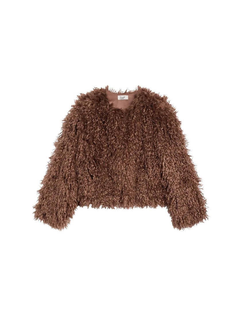 Pence Kim Wood Round-Neck Faux-Mongolian Fur Coat