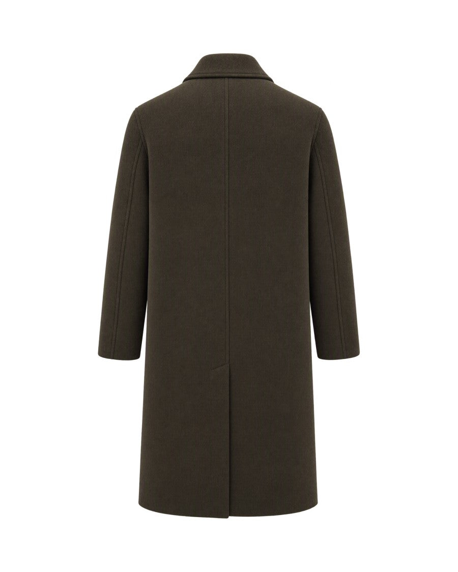 Sunflower Green Moss Single-Breasted Brushed Wool Coat