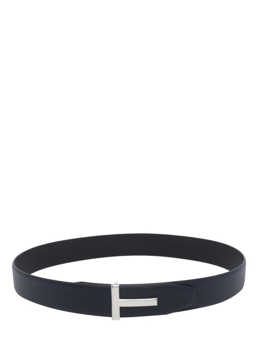 Tom Ford Textured Leather Belt With Distinctive Silver-Tone Buckle