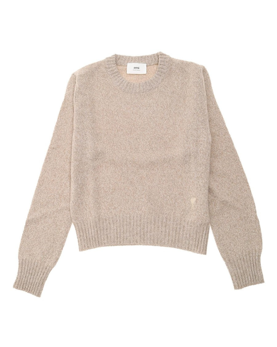 Ami Champagne Sweater With Classic Crew Neckline